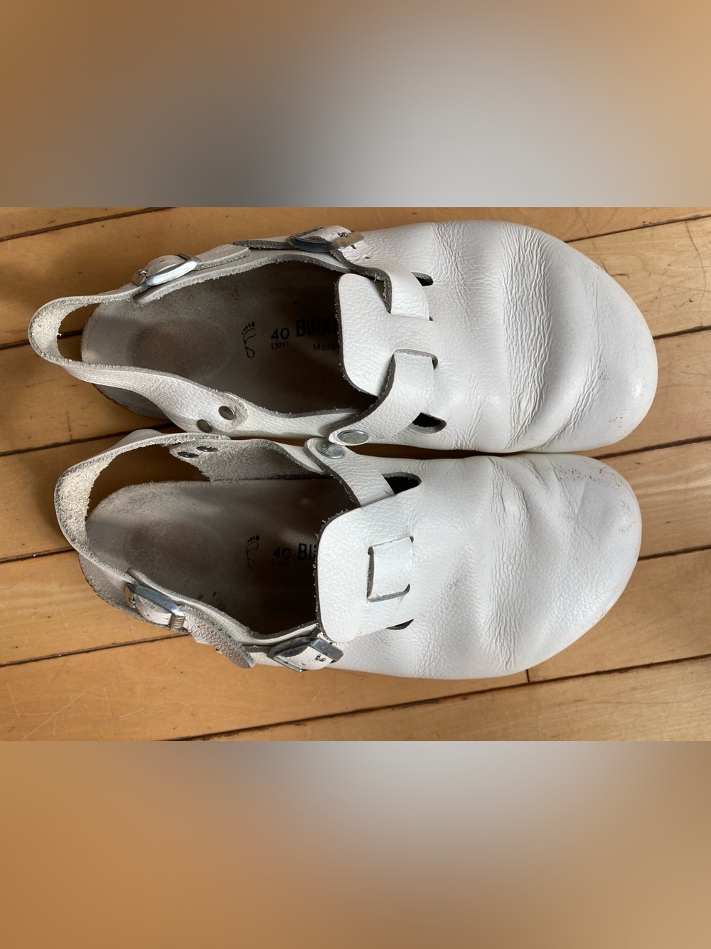 Birkenstock White Leather Tokio Clogs with Buckle Straps - Women